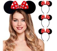 Prime fashions Pack of 3 Minnie Mouse Headband Black with Red Bow & White Polka Dot Ears for Kids, Girls, Women Fancy Dress Ears Head Band