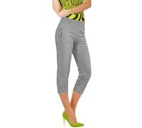 Prime fashions Women Cropped Capri Trousers ¾ Length Ladies Cherry Berry Summer Pull on Trousers with Elasticated Waist UK Size from 10-20 Grey