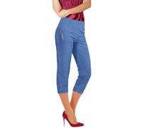 Prime Fashions Women Cropped Capri Trousers ¾ Length Ladies Cherry Berry Summer Pull on Trousers with Elasticated Waist UK Size from 10-20 Denim Blue, 12