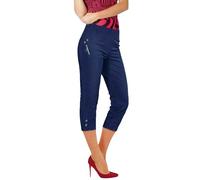 Prime fashions Women Cropped Capri Trousers ¾ Length Ladies Cherry Berry Summer Pull on Trousers with Elasticated Waist UK Size from 10-20 Navy Blue