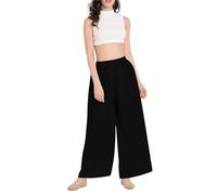 Prime fashions - Women Plain Flared Palazzo - Trousers - Wide Leg Flared Pants - Elasticated Waist - Casual Wear(24-26 Black)