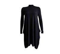 Prime fashions Women Plain Long Sleeves Flared Polo High Neck Hanky Skater Swing Dress - Oversized Loose Baggy Top(S-M, Bllack)
