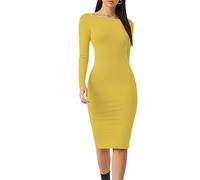 Prime fashions Women’s Long Sleeve Midi Maxi Summer Bodycon Dress Modern Pain and Multi-Purpose Dress (Mustard, S-M)