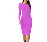 Prime fashions Women’s Long Sleeve Midi Maxi Summer Bodycon Dress Modern Pain and Multi-Purpose Dress (Cerise Pink, M-L)