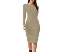 Prime fashions Women’s Long Sleeve Midi Maxi Summer Bodycon Dress Modern Pain and Multi-Purpose Dress (Khaki, M-L)