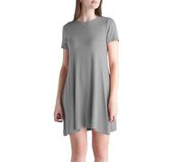 Prime fashions Women’s Plain Short Sleeve Ladies Party Swing Skater Dress Versatile & Comfortable Summer wear (M-L, Light Gray)