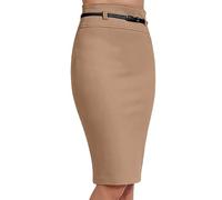 Prime fashions Women's Basic Solid Knee-Length Work Office Pencil Skirts - Professional, Stylish, and Versatile Attire Perfect for Business and Office environments (Mocha, S-M)