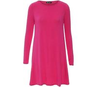 Prime fashions Women's Ladies Long Sleeve Skater Swing Flared Dress - Elegant & Comfortable Casual & Party Wear Dress for Any Occasion Hot Pink M-L
