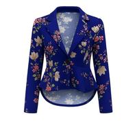 Prime fashions Women's Peplum Blazer - Slim Fit Long Sleeve Frill Crop Jacket Coat (16, Floral Print)