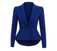 Prime fashions Women's Peplum Blazer - Slim Fit Long Sleeve Frill Crop Jacket Coat (8, Royal Blue)