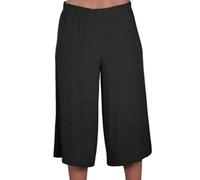 Prime fashions Women's Plus Size 3/4 Cropped Culottes with Elastic Waist, Stretchy Viscose Palazzo Shorts, Mid Rise Lightweight Casual Summer Trousers for Ladies (M-L, Black)