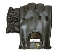 PRIME FINGERLESS REAL LEATHER DRIVING GLOVES MOTORBIKE CYCLING HALF FINGER 309 (BROWN, L)