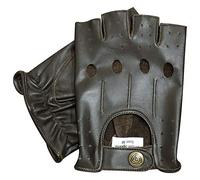 PRIME FINGERLESS REAL LEATHER DRIVING GLOVES MOTORBIKE CYCLING HALF FINGER 309 (BROWN, XL)