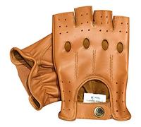 PRIME FINGERLESS REAL LEATHER DRIVING GLOVES MOTORBIKE CYCLING HALF FINGER 309 (TAN, S)