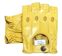 PRIME FINGERLESS REAL LEATHER DRIVING GLOVES MOTORBIKE CYCLING HALF FINGER 309 (Yellow, S)