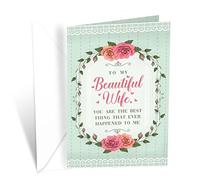 Prime Greetings Wife Valentine's Day Card, Made in America, Eco-Friendly, Thick Card Stock with Premium Envelope 5in x 7.75in, Packaged in Protective Mailer (Flower Wreath)