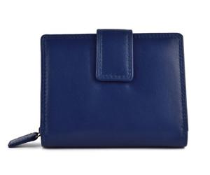 Prime Hide Ladies Compact Leather Purse/Wallet Quality Gift Colourful (Navy Blue)