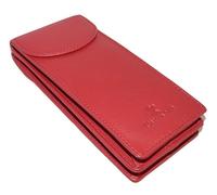 Prime Hide Leather Double Glasses Case, 2 Compartments, 16 cm x 7.5 cm x 3 cm (Red)