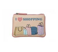 Prime Hide Leather Large Coin Purse I Love Shopping Theme RFID Blocking 2 Credit Card Slots