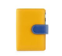 Luxury Multicolour Woman’s Leather Purse - RFID Blocking Women's Trifold Double Flap Ladies Designer Wallet Popper Opening Soft Premium Leathers - Yellow