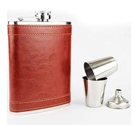 Prime Homewares Hip Flask Gift Set 8oz Leather Hip Flask with 2 Cups and Funnel Set (Rust Set)