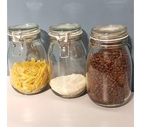Prime Homewares Set of 3 Clip Top Glass Jars Canisters Kitchen Airtight Storage Container Glass Jars (900ml)