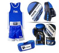 PRIME KIDS BOXING SET UNIFORM BLUE TOP/SHORT 3-14 YEARS + FOCUS PAD 1106 BLUE KIDS BOXING GLOVES 1012 BLUE 6-OZ (Focus Pad 1106, Uniform 9-10 Years) SET-14