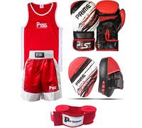 PRIME KIDS BOXING SET UNIFORM RED TOP/SHORT 3-14 YEARS + FOCUS PAD 1106 RED KIDS BOXING GLOVES 1012 RED 6-OZ (Focus Pad 1106, Uniform 9-10 Years) SET-13