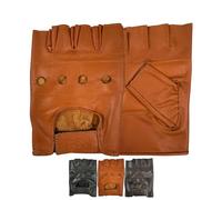 Prime Leather Finger less Gloves Real Leather Soft Weight Training Cycling Bike Wheelchair Body building weight lifting GYM (Tan, LARGE) 503