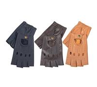 Prime Leather Fingerless Motorbike Cycling Driving Gloves 309-312-313-314 Multi color (315-Tan, L)