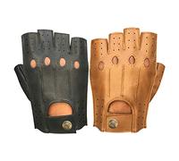 PRIME LEATHER FINGERLESS MOTORBIKE CYCLING DRIVING GLOVES HALF FINGER 309-313-314-501 MULTI COLOUR (314-BLACK, M)