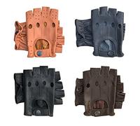 Prime Leather FINGERLESS MOTORBIKE CYCLING DRIVING GLOVES HALF FINGER 309-313-314-501 MULTI COLOUR (309-BROWN, L)