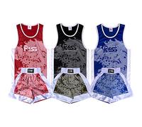 Prime Leather New Sublimation Design Kids Boxing Uniform (Top & Short) Age 3-14 Muay Thai Kick MMA Training 908 (908 Black, 9-10 Years)