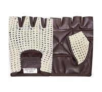 Prime Leather Ultimate Premium Quality And Comfortable Leather Fingerless Goves For Gym, Training, Cycling, Body Building, Bus Driving, Fitness Colour: Brown With White Mesh (Brown, Large)