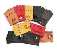 Prime Leather Ultimate vintage retro style fingerless leather fashion cycling weight lifting camping hiking training driving cycle gloves 317 (317-Red, S)