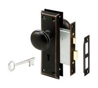 Prime-Line E 2495 Mortise Keyed Lock Set with Classic Bronze Knob - Perfect for Replacing Broken Antique Lock Sets and More, Fits 1-3/8 in.-1-3/4 in. Interior Doors (Single Pack)