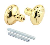 Prime-Line E 2642 Colonial Style Door Knobs, 1/4 in. Square Drive, Wrought Steel Design, Brass-Plated Finish, with Spindles