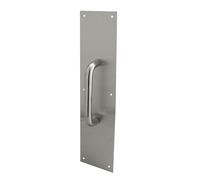 Prime-Line J 4643 Door Pull Plate with Round Handle, 4 inch x 16 inch, Stainless Steel
