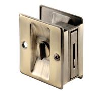 PRIME-LINE Products N 6774 Pocket Door Privacy Lock with Pull, Antique Brass