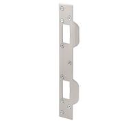 Prime-LINE U 10385 Door Strike, for Use with 5-1/2” and 6” Hole Spacing On Dead Latch and Deadbolt, Steel, Satin Nickel, 1 Pack