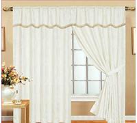 Prime Linen Curtains Pair Glitter Stripe Jacquard Fully Lined Matching Pelmet & Tieback White 66 x 54