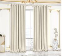 PRIME LINENS 100% Blackout Curtains for Bedroom - 320 GSM Blackout Living Room Curtains Soft Thermal Insulated Curtain Pair Panels (Veince Cream/Off White, 46X54 Inches)