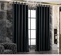 PRIME LINENS 100% Blackout Curtains for Bedroom - 320 GSM Blackout Living Room Curtains Soft Thermal Insulated Curtain Pair Panels (Veince Black, 90X54 Inches)
