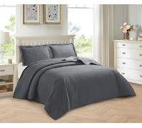 PRIME LINENS 2 Piece Quilted Bedspread Embossed Leaf Pattern Bedding Set Bed Throw with Pillow Cases Machine Washable (Grey, Single)