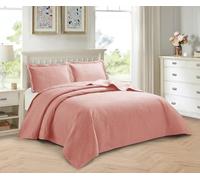 PRIME LINENS 2 Piece Quilted Bedspread Embossed Leaf Pattern Bedding Set Bed Throw with Pillow Cases Machine Washable (Pink, Single)