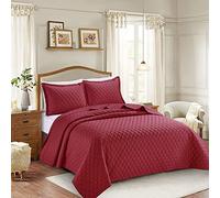 PRIME LINENS 3 Piece Inspiration Quilted Bedspread Embossed Pattern Comforter Bedding Set Bed Throw with Pillow Case (Red, Super King 3 Piece)