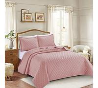 PRIME LINENS 3 Piece Inspiration Quilted Bedspread Embossed Pattern Comforter Bedding Set Bed Throw with Pillow Case (Pink, Super King 3 Piece)