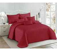 PRIME LINENS 3 Piece Quilted Bedspread Embossed Pattern Comforter Bedding Set Bed Throw with Pillow Shams (Pom Pom Red, Super King)