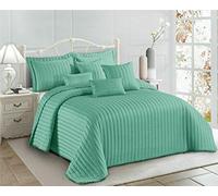PRIME LINENS 3 Piece Quilted Bedspread Embossed Pattern Comforter Bedding Set Bed Throw with Pillow Shams (Pom Pom Green, Double)