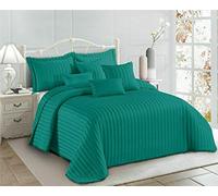 PRIME LINENS 3 Piece Quilted Bedspread Embossed Pattern Comforter Bedding Set Bed Throw with Pillow Shams (Pom Pom Teal, Double)